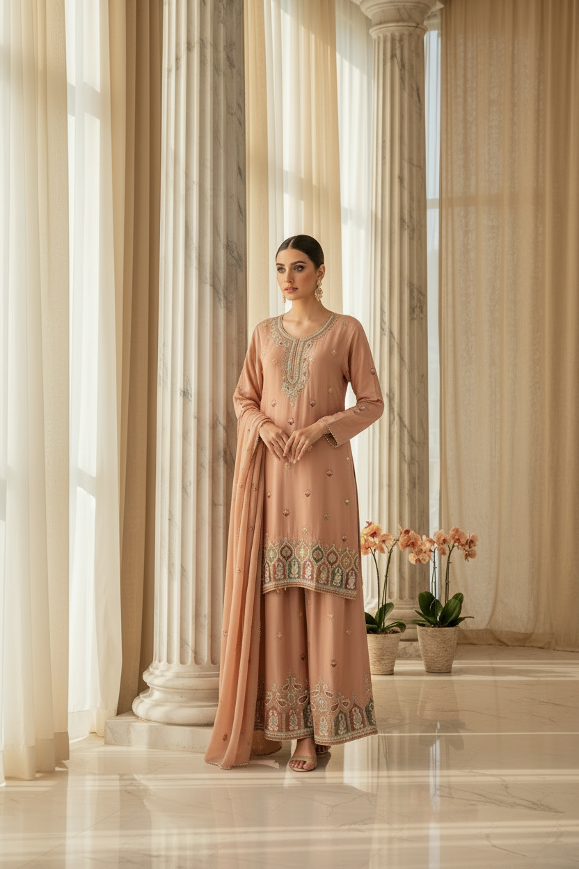 Chinon Multi Embroidered Plazzo Kurta set