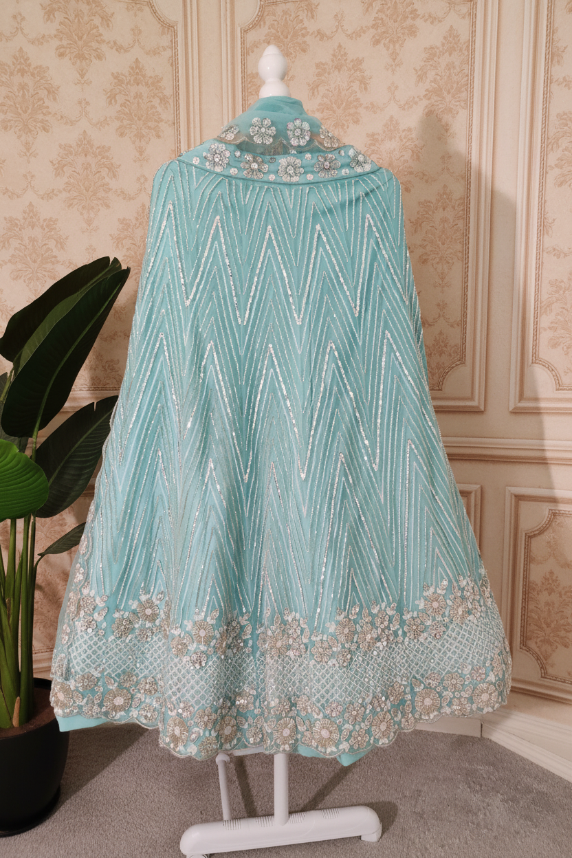Pastel Blue Embroidered Lehenga Set
