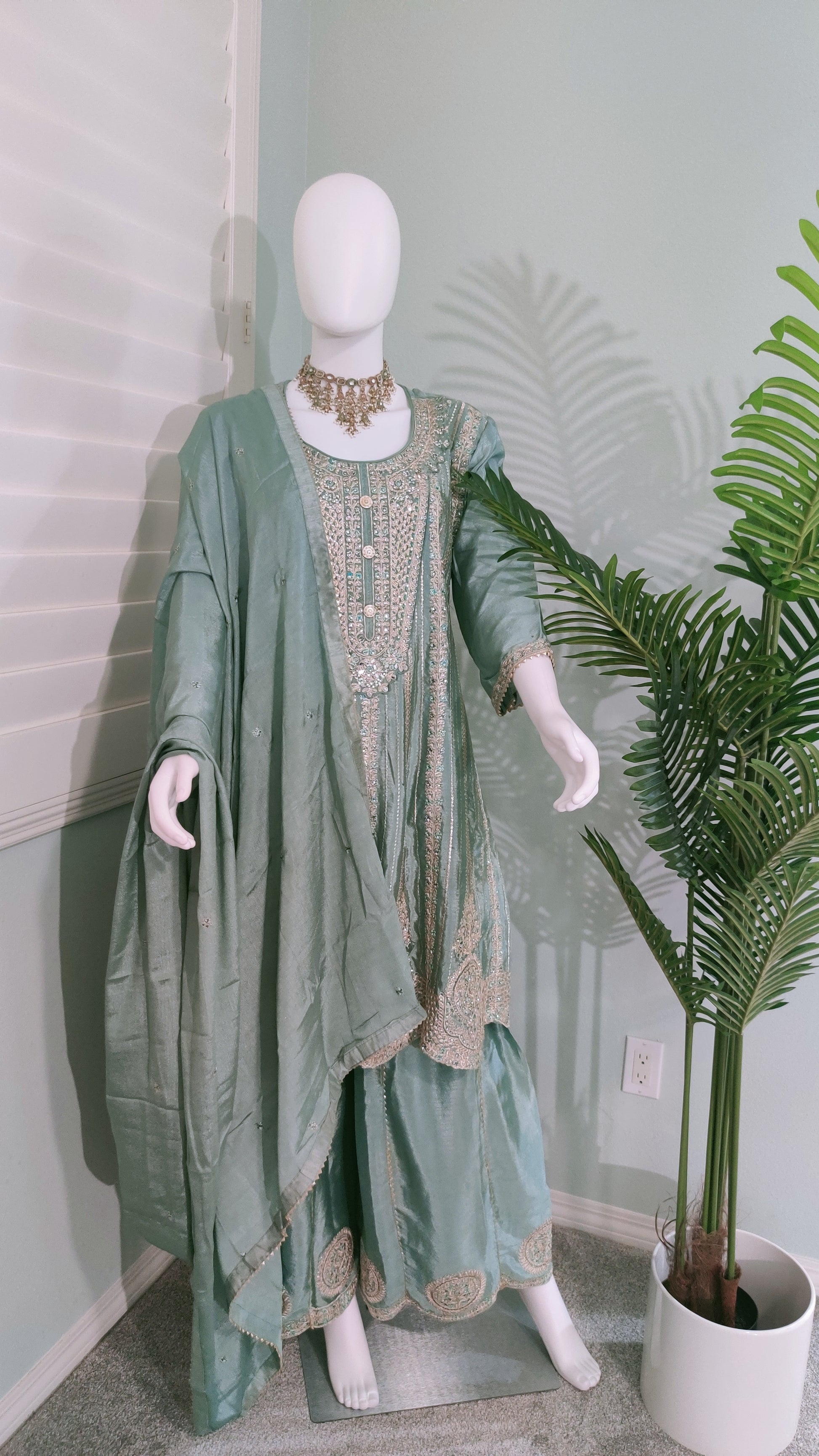 ✨ Regal & Elegant Heavy Chinon Embroidered Palazzo Set