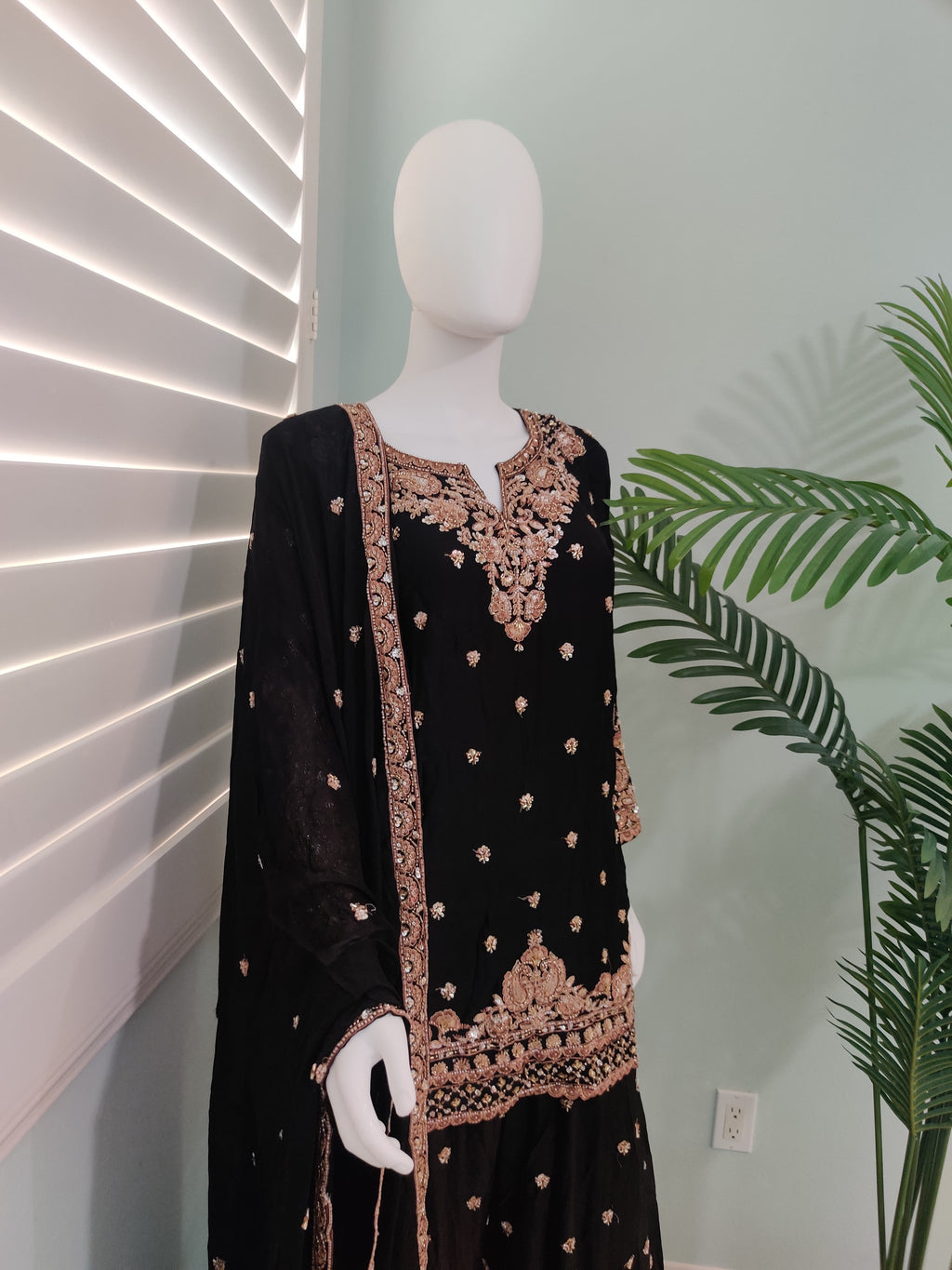 Black Handwork Embroidered Wedding Wear Plazzo Suit