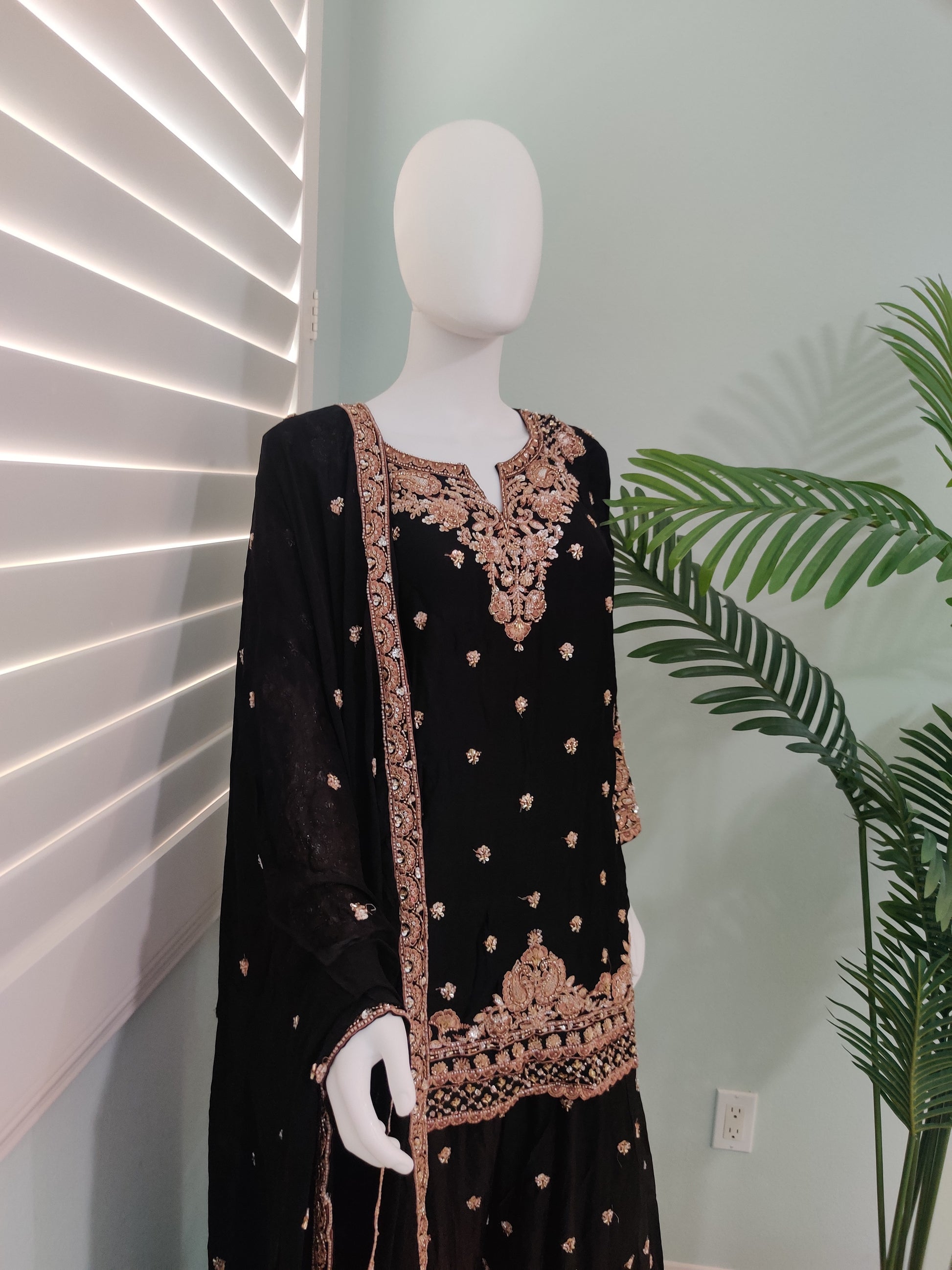 Black Handwork Embroidered Wedding Wear Plazzo Suit