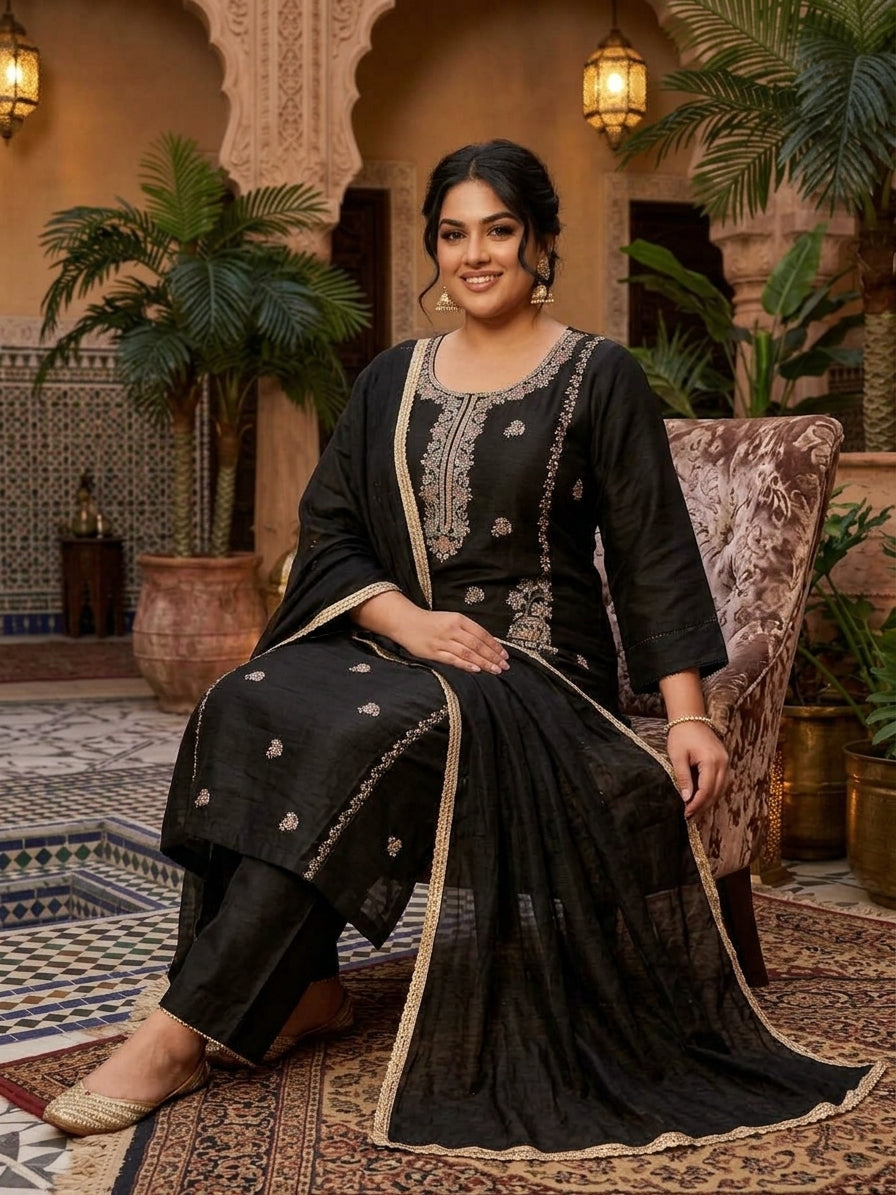 Elegant Fendy Silk Handwork Embroidered Kurta Set (Plus Size)