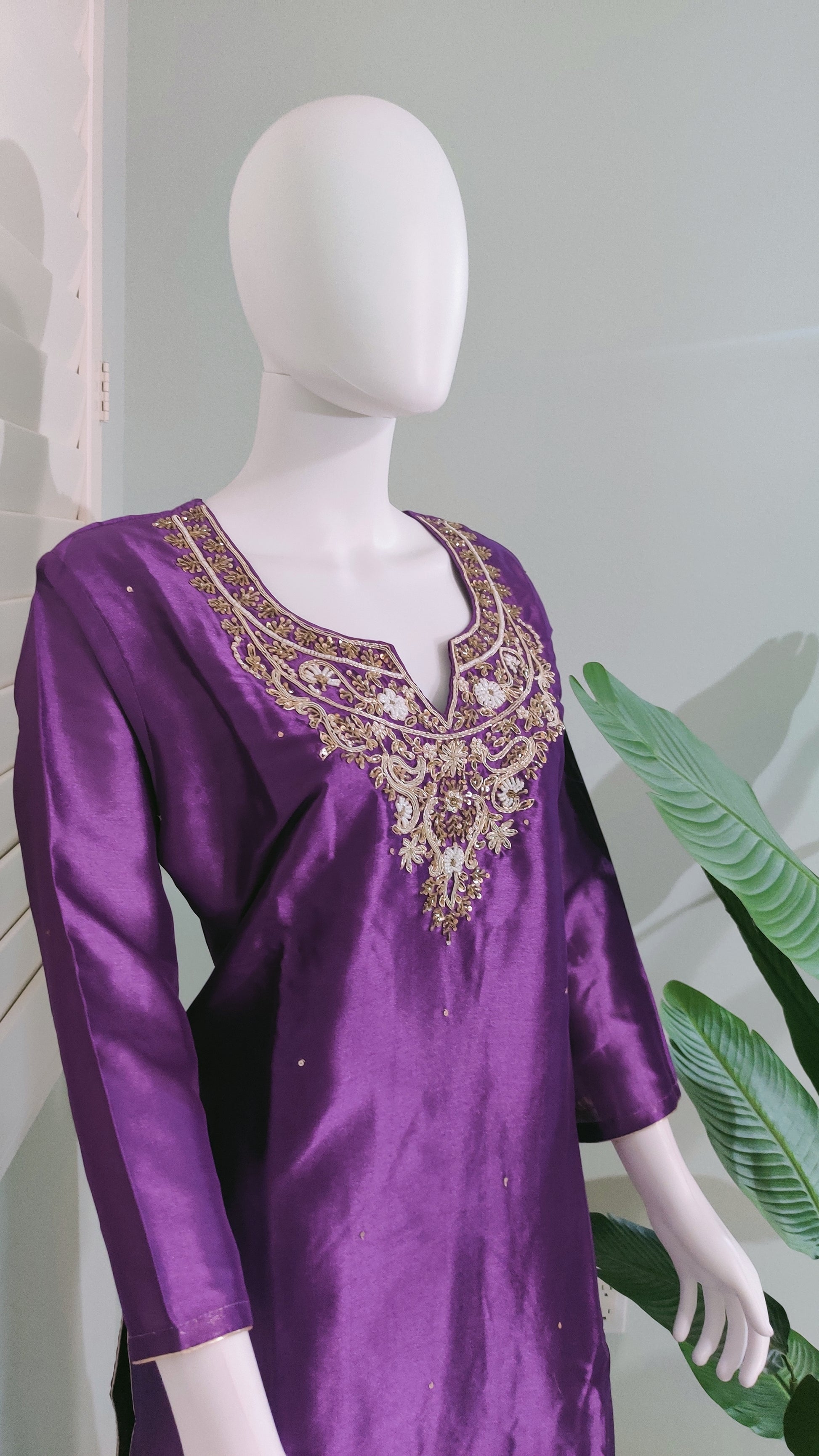 Purple Dola Silk Kurta Set