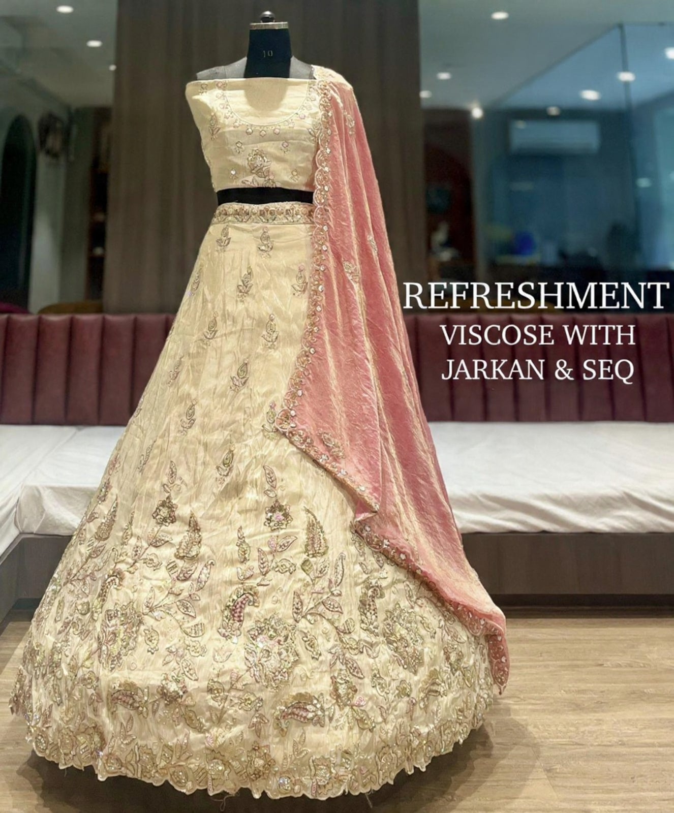 Champagne/Pink Royal Festive Wear Lehnga set