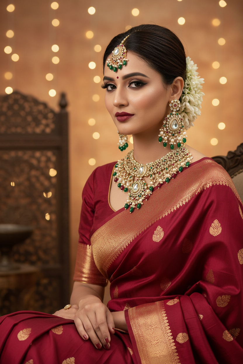 Regal Multicolor Polki Choker Set with Earrings & Maang Tikka